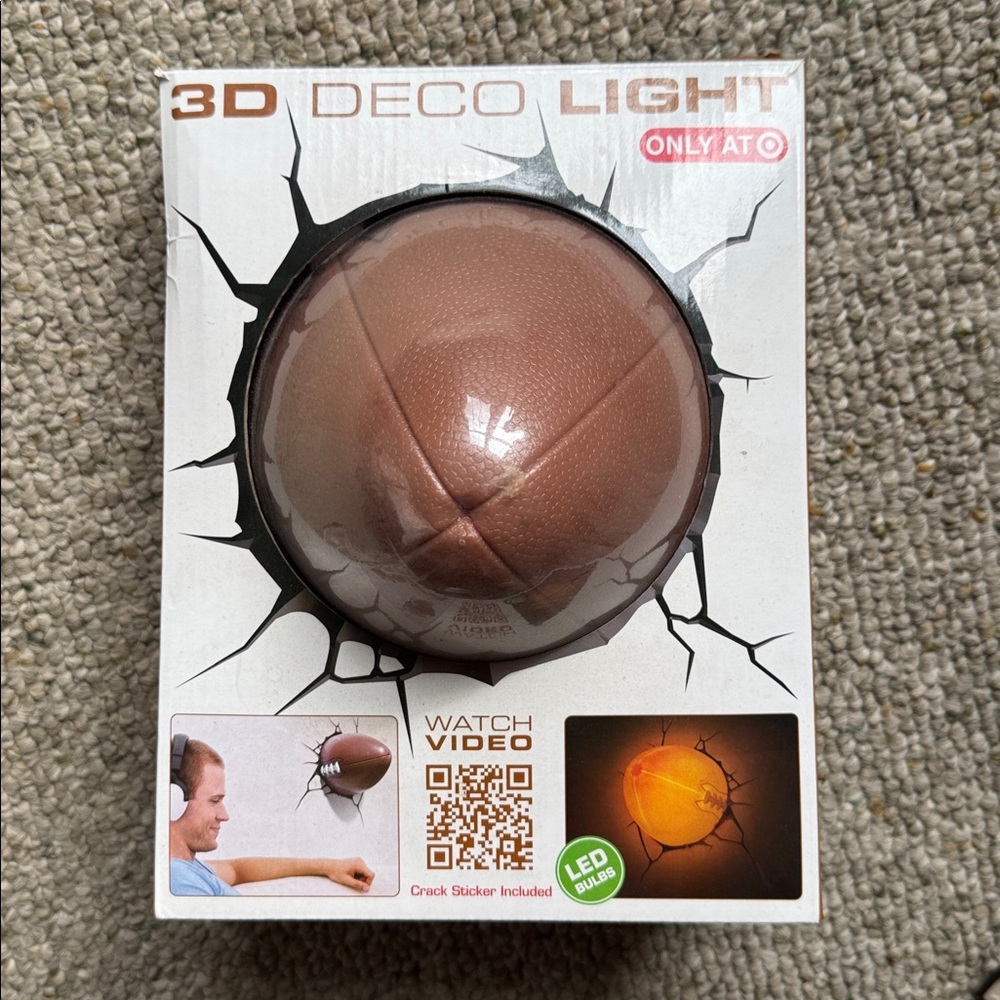 3D FOOTBALL Wall Mount Deco Light LED w/Crack Wall Sticker Battery Operated